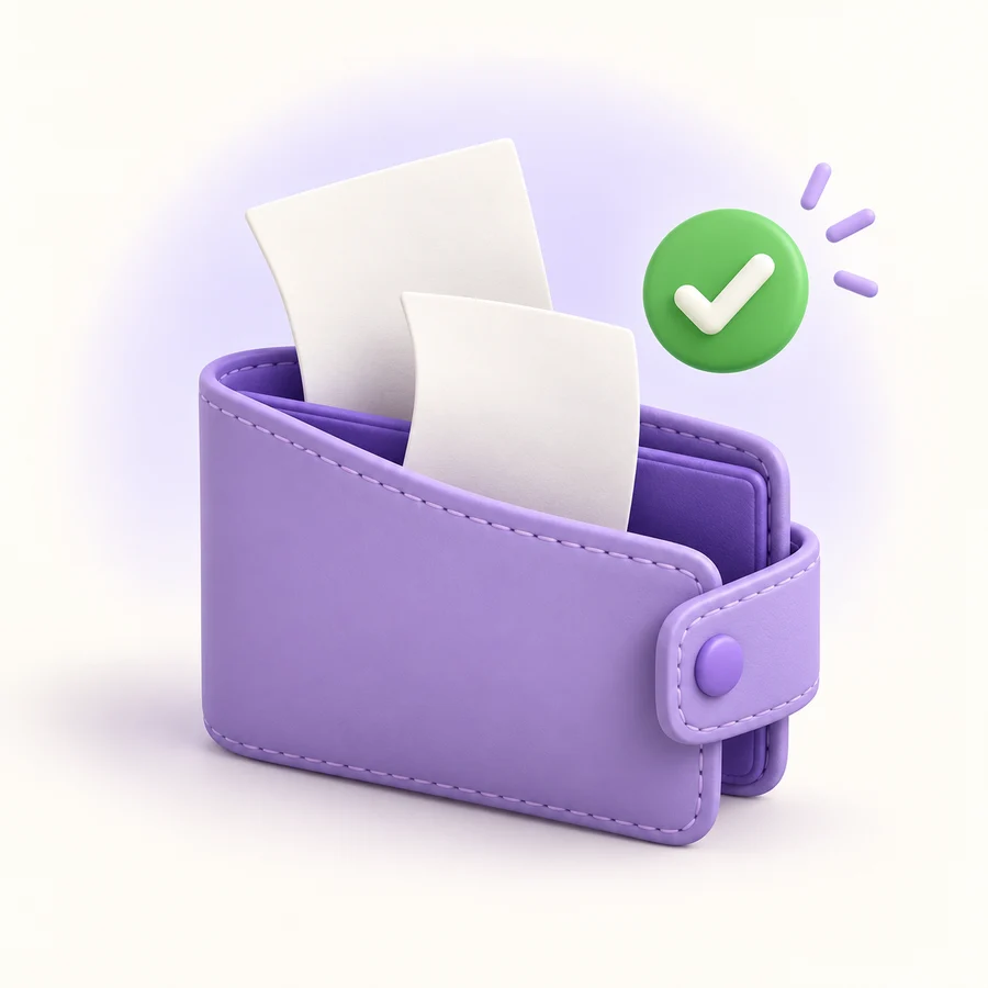 Illustration conceptuelle d’un portefeuille et de documents fictifs
